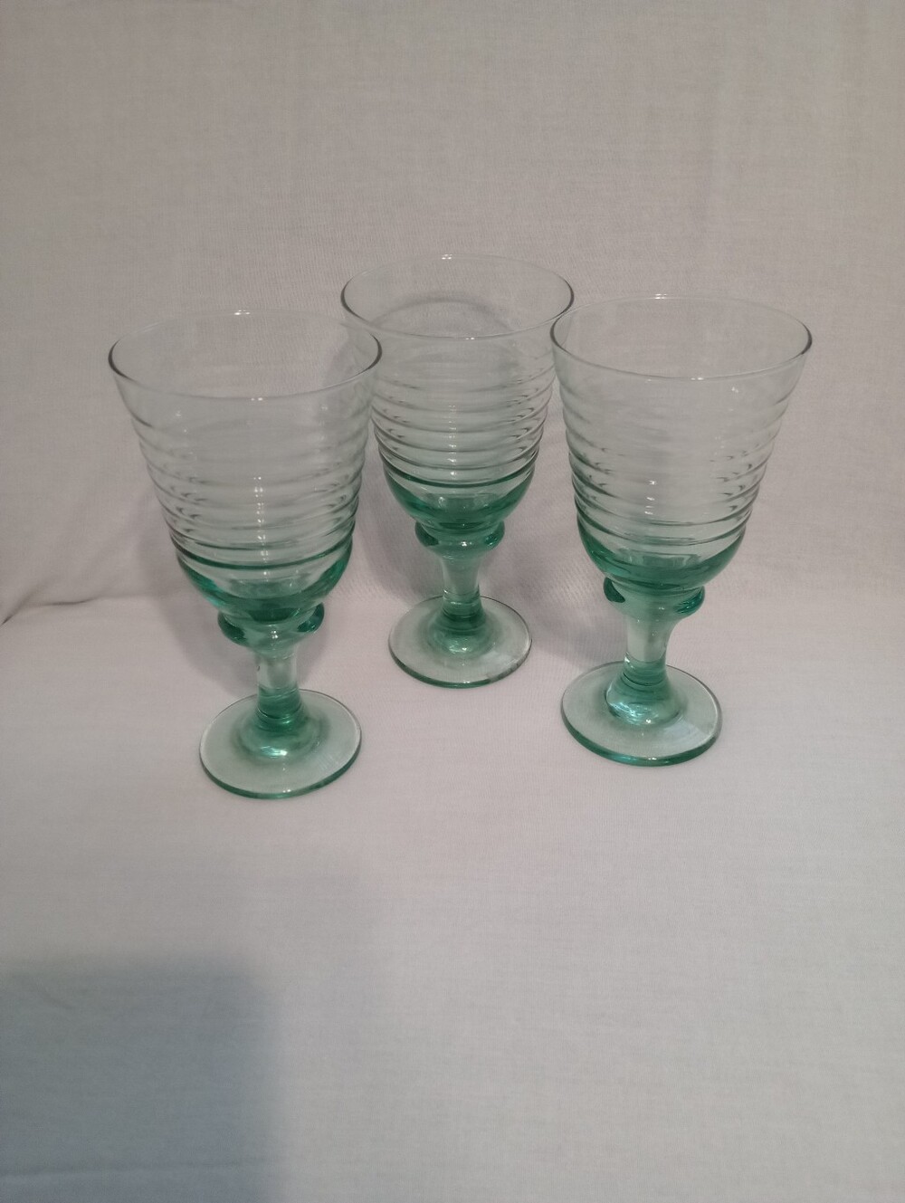 Libbey Glass Spanish Green Ribbed Water Goblets - Set of 3